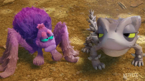 A Purple Monster And A Gray Monster Are Standing Next To Each Other With Netflix Written On The Bottom Right GIF