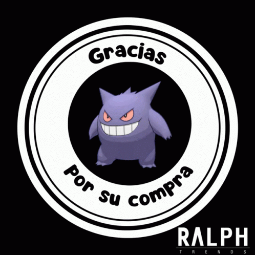 A Purple Monster In A Circle With The Words Gracias Por Su Compra On It GIF