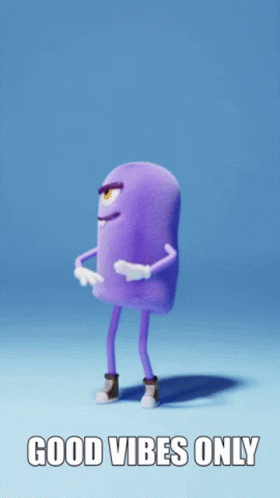 A Purple Monster Says Good Vibes Only In A Blue Background GIF