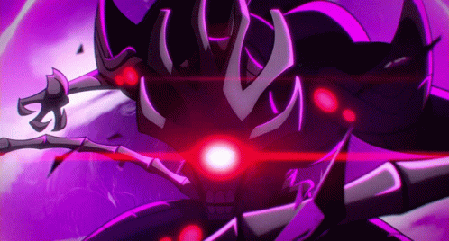 A Purple Monster With A Red Light Coming Out Of Its Mouth GIF