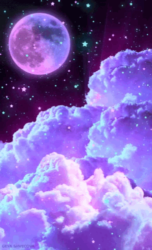 A Purple Moon Is Shining Over A Cloudy Sky GIF