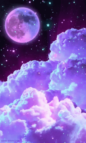 A Purple Moon Rises Over A Cloudy Night Sky GIF
