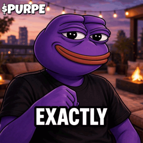 A Purple Pepe Frog Wearing A Black Shirt That Says Exactly On It GIF