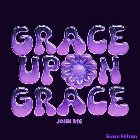 A Purple Poster With The Words Grace Upon Grace On It GIF