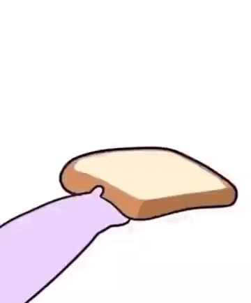 A Purple Rabbit And A Pink Rabbit Are Sitting Next To Each Other Eating Toast . GIF