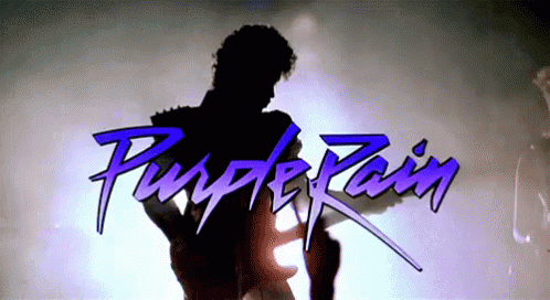 A Purple Rain Logo With A Silhouette Of Prince GIF