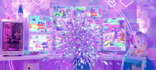 a purple room with a bunch of computer monitors and a purple wall .