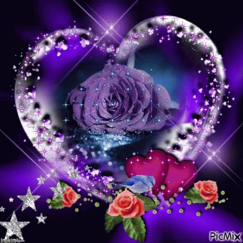 A Purple Rose In A Heart Surrounded By Hearts And Stars GIF