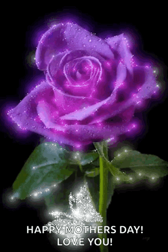 A Purple Rose Is Glowing In The Dark And Says Happy Mothers Day ! Love You ! GIF
