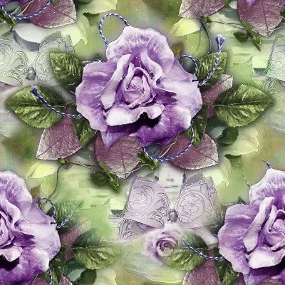 A Purple Rose Is Surrounded By Green Leaves And Ribbons GIF