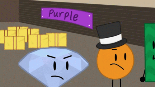 A Purple Sign With A Diamond And A Top Hat In Front Of It GIF