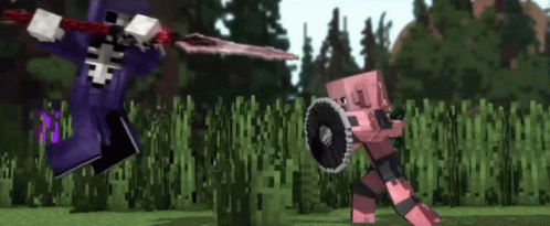 A Purple Skeleton Is Holding A Sword And Shield While A Pink Skeleton Is Holding A Shield . GIF