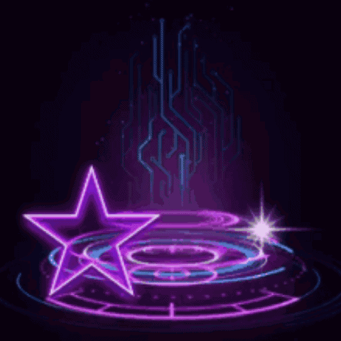 A Purple Star Is Surrounded By Purple And Blue Lights GIF