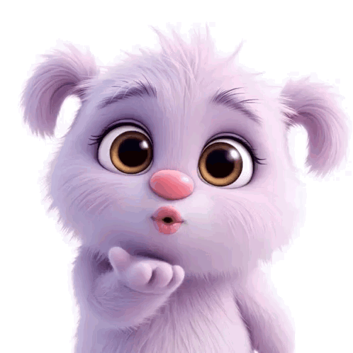A Purple Stuffed Animal Is Blowing A Kiss At The Camera GIF