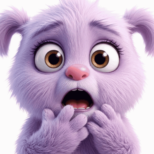 A Purple Stuffed Animal With A Surprised Look On Her Face GIF