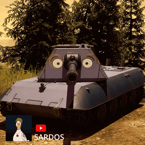 A Purple Tank With A Cartoon Face And The Word Sardos On The Bottom GIF