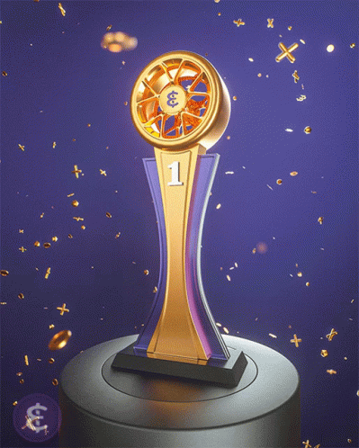 A Purple Trophy With The Number 1 On It GIF