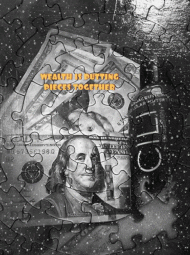 A Puzzle With A Picture Of Franklin D. Roosevelt And The Words " Wealth Is Putting Pieces Together " GIF