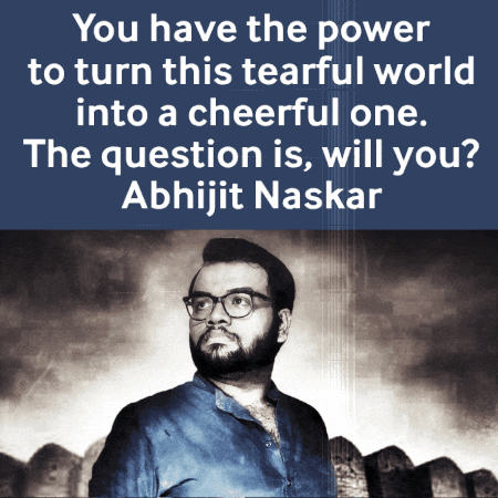 A Quote By Abhijit Naskar Is Above A Picture Of A Man With Glasses GIF