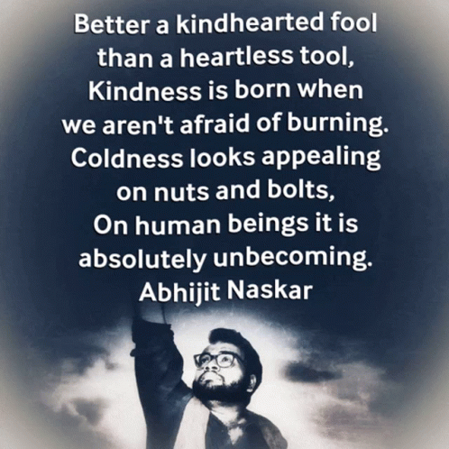a quote by abhijit naskar is displayed on a dark background