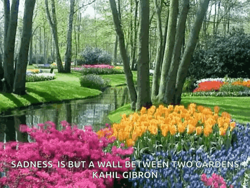A Quote By Kahlil Gibbon Is Displayed On A Picture Of A Garden GIF