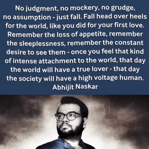 a quote from abhijit naskar is displayed on a blue background