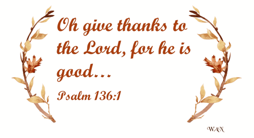 A Quote From Psalm 136 Is Surrounded By Leaves GIF