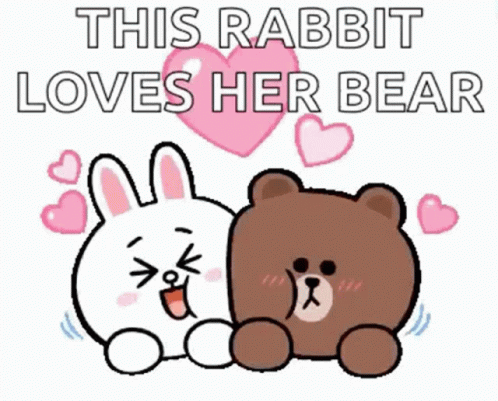 A Rabbit And A Bear Are Hugging Each Other With The Words This Rabbit Loves Her Bear Above Them . GIF
