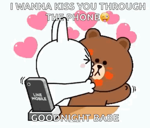 A Rabbit And A Bear Are Kissing Each Other While Looking At A Cell Phone . GIF