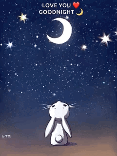 A Rabbit Is Looking Up At The Moon With The Words Love You Goodnight GIF