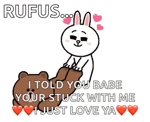 A Rabbit Is Sitting On Top Of A Brown Bear And Says Rufus GIF