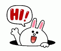 A Rabbit With A Speech Bubble That Says Hi Is Coming Out Of A Hole . GIF