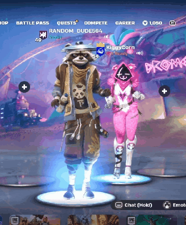 A Raccoon And A Pink Cat Are Standing Next To Each Other In A Game GIF