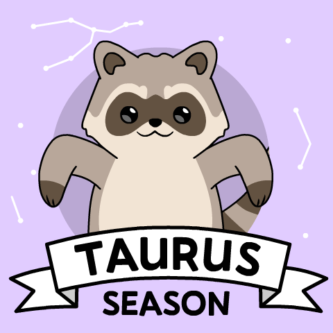 A Raccoon With The Word Taurus On A Banner GIF