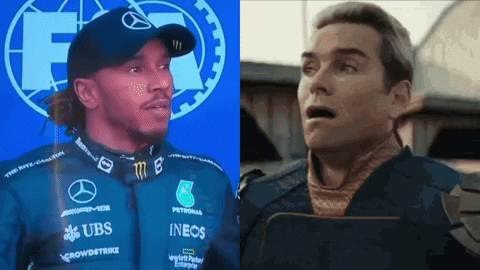 A Race Car Driver And A Man From The Movie The Boys Are Standing Next To Each Other . GIF