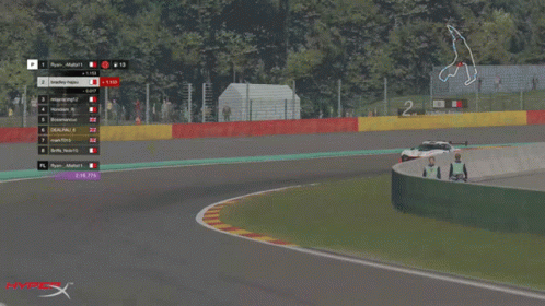 A Race Car Is Driving Down A Track With A Hyperx Logo In The Foreground GIF