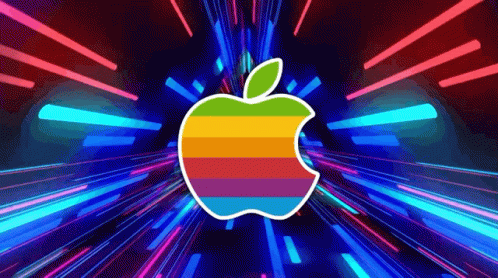 A Rainbow Apple Logo Is Surrounded By Glowing Lights GIF