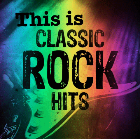 A Rainbow Background With The Words This Is Classic Rock Hits GIF