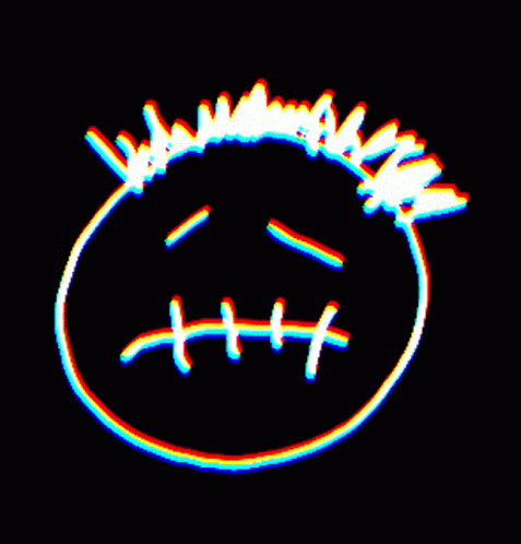 A Rainbow Colored Drawing Of A Face With Stitches In It GIF