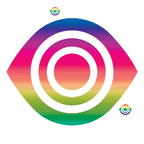 a rainbow colored eye with a white circle in the center