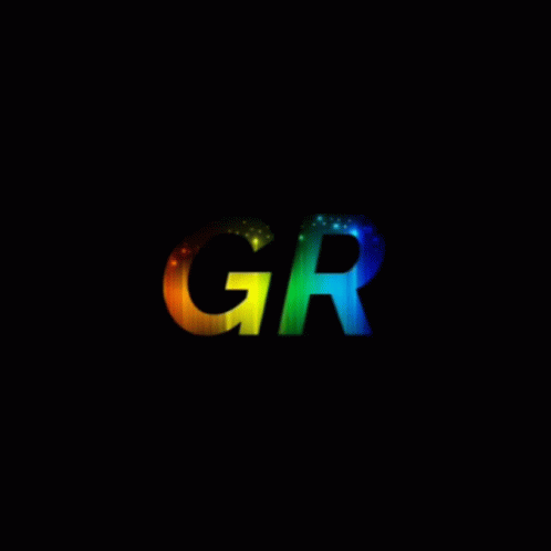 A Rainbow Colored Gr Logo With A Yellow Controller In The Background GIF