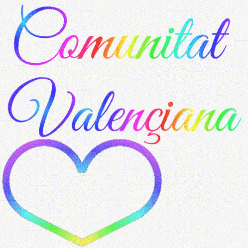 A Rainbow Colored Heart With The Words Comunitat Valenciana And Valencia On It GIF