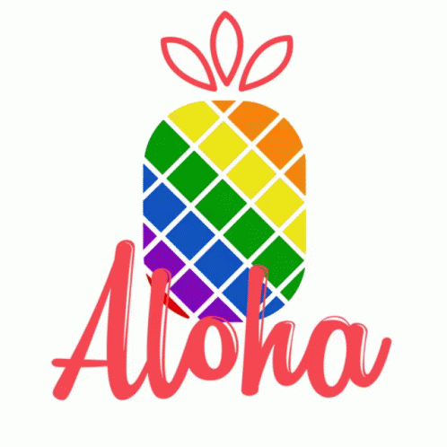 A Rainbow Colored Pineapple With The Word Aloha Below It GIF