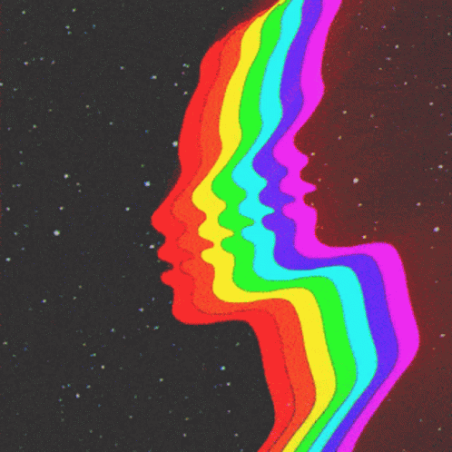 A Rainbow Colored Silhouette Of A Person 'S Face GIF