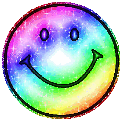 a rainbow colored smiley face is surrounded by sparkly stars