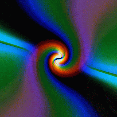 A Rainbow Colored Swirl With A Black Center On A Black Background GIF