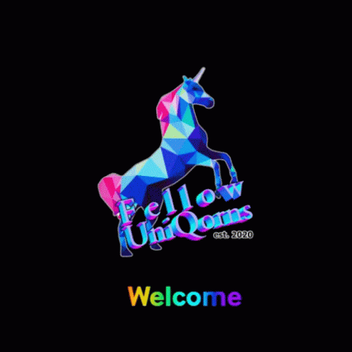A Rainbow Colored Unicorn With The Words Fellow Unicorns GIF