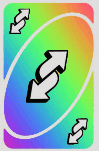A Rainbow Colored Uno Card With Arrows Pointing In Opposite Directions GIF