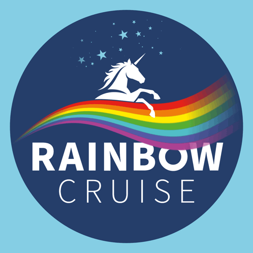 a rainbow cruise logo with a unicorn and a rainbow