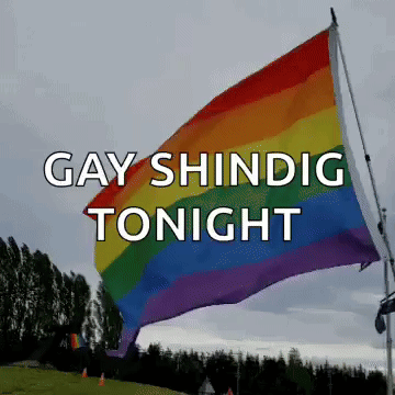 A Rainbow Flag Is Flying In The Wind With The Words Gay Shinig Tonight Above It GIF